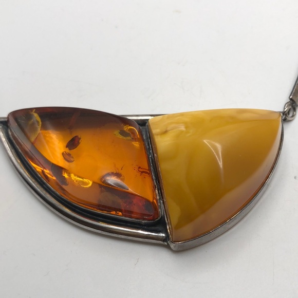 Genuine Baltic Amber Silver Tone Collar Necklace - Picture 2 of 14
